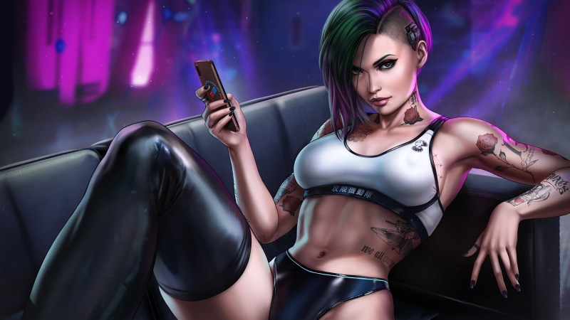 4K, Judy Alvarez, Cyberpunk 2077, tattoo, artwork
