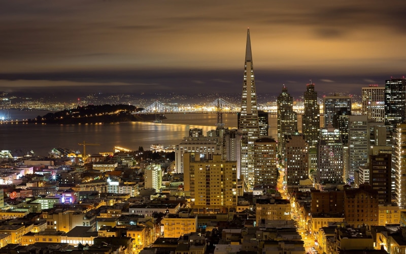 building, crowd, 1080P, buildings, crowded, architecture, modern, San Francisco, cloud - sky, skyscraper, city lights, nature, sky, San Francisco-Oakland Bay Bridge
