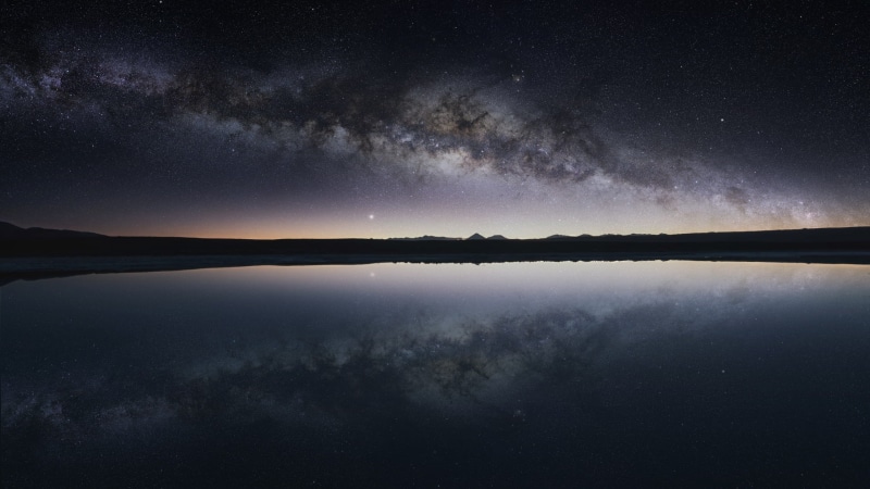 2K, universe, surface, no people, astronomy, star field, reflection, nature, the milky way, water, milky way, body, night, environment, star, chile, scenics - nature