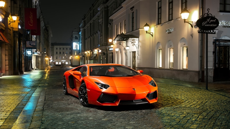vehicle, lamborghini, land vehicle, city car, 4K, car, citylights, performance car, supercar, luxury vehicle, street, night, lamborghini aventador, sports