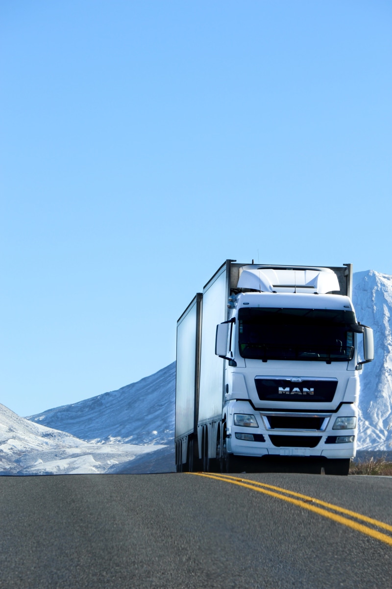 Truck, day, clear sky, blue, photography, transport, mountain, copy space, semi-truck, daytime, 5K, transportation, white, road, Vehicle, snow, cold temperature