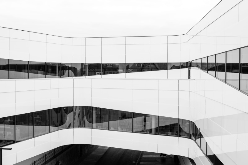 facade, painted, mirrors, nature, photograph, abstract, day, business, city, architectural feature, urban Scene, modern, window, office Building, black