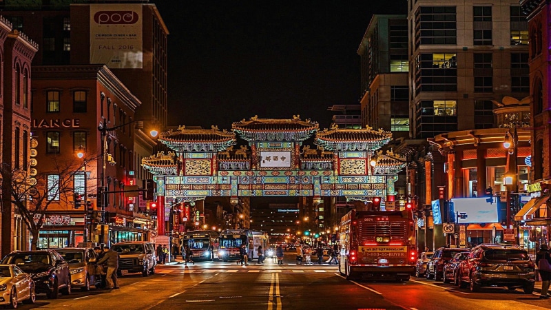 1080P, night, chinatown, road, transportation, city street, building exterior, illuminated, city lights, city, architecture, car, chinese new year, cityscape