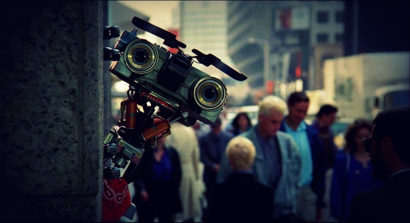 outdoors, camera operator, life, Short Circuit, robot, Johnny 5, movies, New York City, TV, movie, architecture, filming, home video camera, focus on foreground