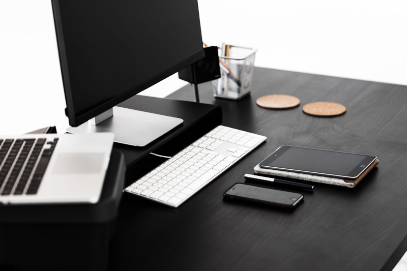 interior design, tech, minimalistic, business, top, wooden, indoors, display, note pad, ipad, computer monitor, no people, simplicity, interior, homeoffice
