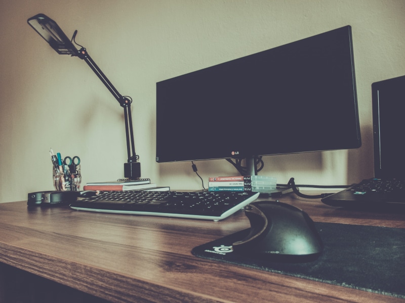 keyboard, connection, screen, no people, work, computer, indoors, computer monitor, lighting equipment, absence, computer keyboard, desk lamp, business