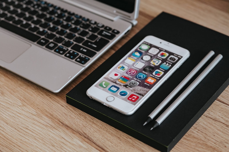 notebook, wooden, wood - Material, keypad, Acer, high angle view, internet, keyboard, computer Monitor, table, Apple iPhone, silver colored, white Apple