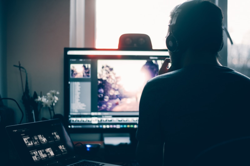 adult, communication, occupation, people, indoors, connection, mac, sitting, desktop pc, post processed, desk, computer, 4K, editing, man, work, working