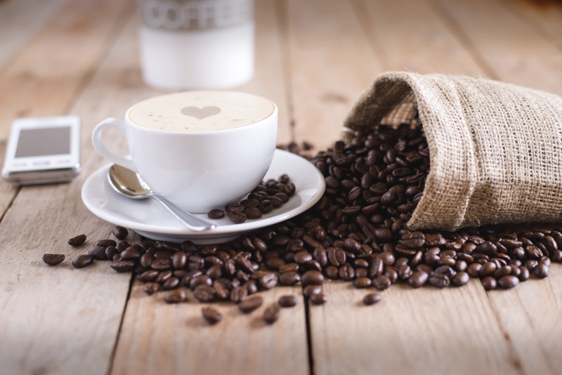 scented, no people, still life, steel, 5K, food, burlap, morning, food and drink, coffee beans, freshness, table, cafe, spoon, coffee Cup, saucer, heat - Temperature