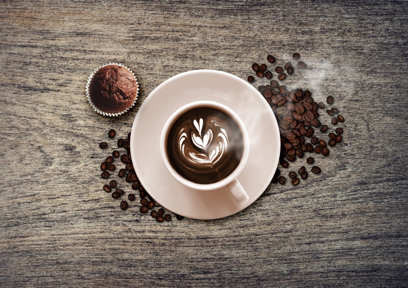 freshness, coffee - Drink, still life, espresso, cappuccino, breakfast, indoors, latte art, Coffee, muffin, 5K, temptation, beans, caffelatte, cupcake