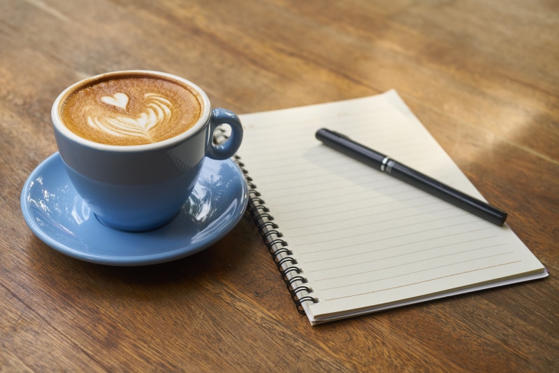 cappuccino, notebook, photography, still life, table, pen, brown, black, latte, white, read, the work, wake, non-alcoholic beverage, cup, book, coffee
