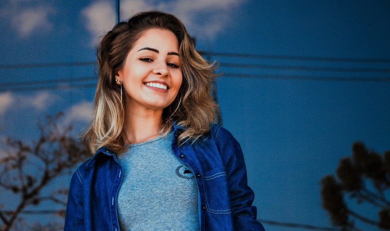 pretty, adult, long hair, looking at camera, brunette, portrait, one person, 4K, facial expression, person, emotion, shirt, jacket, young, girl, fashion