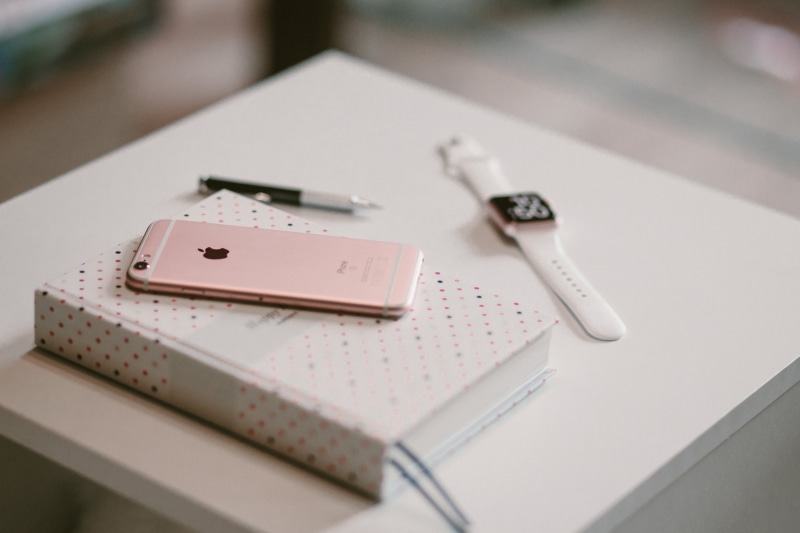 pink color, high angle view, selective focus, aluminum, rose, mobile, studio shot, day, business, simplicity, still life, near, s, work, case, no people