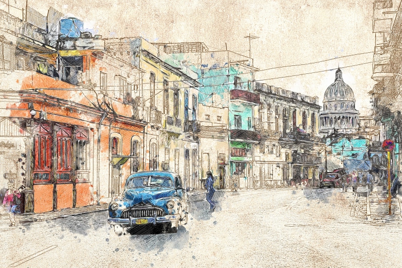zapata street, antique, cuba, historic, beside, historically, travel, nostalgic, automobile, buildings, us car, nature, built structure, nostalgia, day