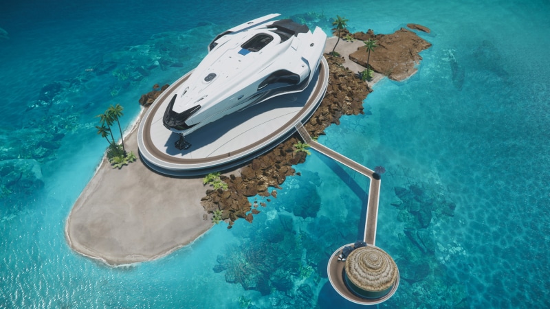 underwater, science fiction, sea, nautical vessel, coral, blue, mode of transportation, ship, land, transportation, space, beauty in nature, high angle view