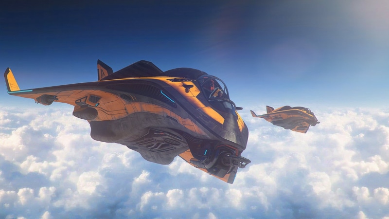low angle view, patriotism, cloud - sky, representation, jet, flag, Star Citizen, no people, 1080P, on the move, mid-air, air vehicle, two, nature, day