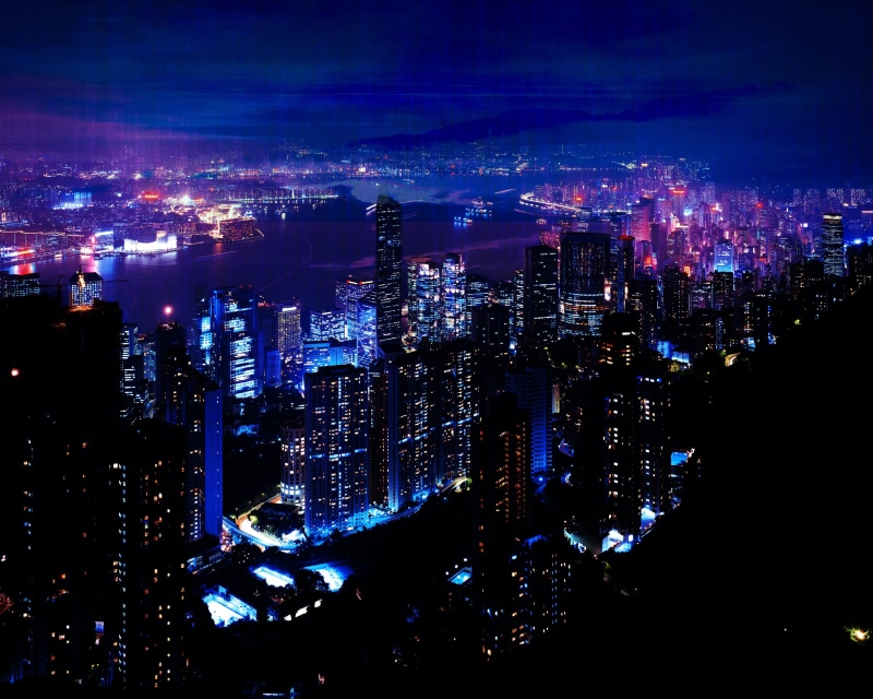 high angle view, outdoors, tall - High, office building exterior, dusk, urban Skyline, city, asia, luminosity, scale, finance, hong Kong Island, victoria Peak