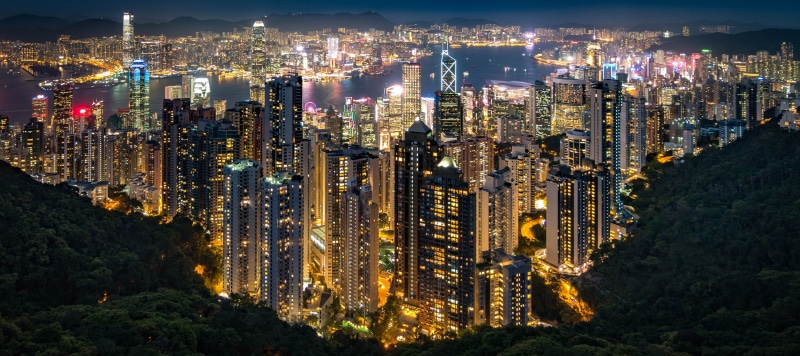 panorama, office building exterior, travel destinations, illuminated, apartment, skyline, city, 4K, high angle view, architecture, town center, night