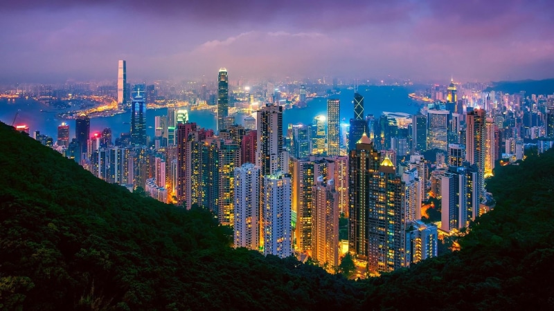 building, dusk, landscape, view, metropolis, development, city, residential district, tower block, building exterior, skyscraper, no people, victoria peak