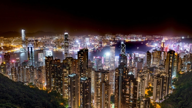 modern, city, building, financial district, asia, high angle view, darkness, crowd, illuminated, lighting, office building exterior, 1080P, travel destinations