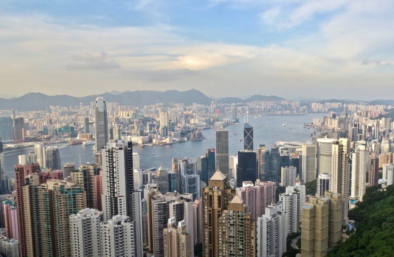 office building exterior, landmark, skyscraper, modern, office, crowded, tower, hong kong, cloud - sky, tall - high, building exterior, built structure
