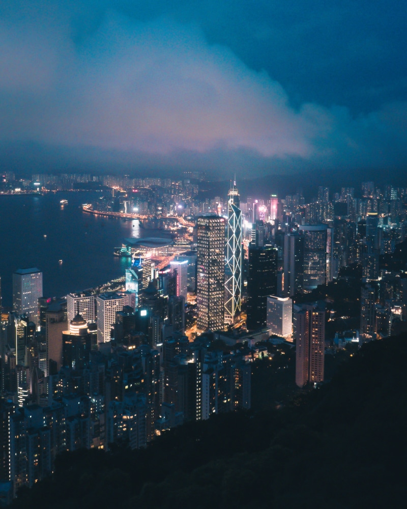river, cloudy, dusk, blue, light, traffic, hk, tall building, hong, travel, cityscape, china - East Asia, central, bank of china building, city, architecture
