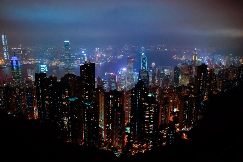 tower, sky, asia, light, architecture, business, residential district, skyline, 4K, victoria Harbour - Hong Kong, illuminated, night, financial district