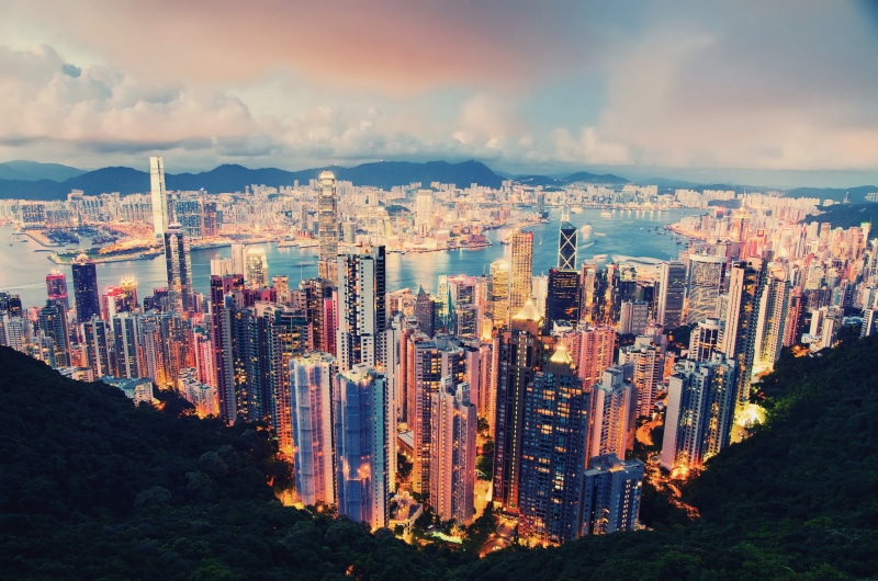 sky, residential district, city, building Exterior, landscape, urban Skyline, travel, hong, office Building, rise, mountain, city Life, scenics, downtown District