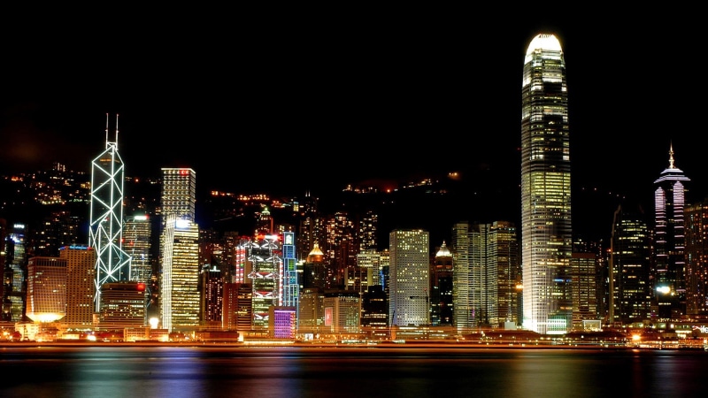 skyline, night, Hong Kong, 1080P, Victoria Harbour