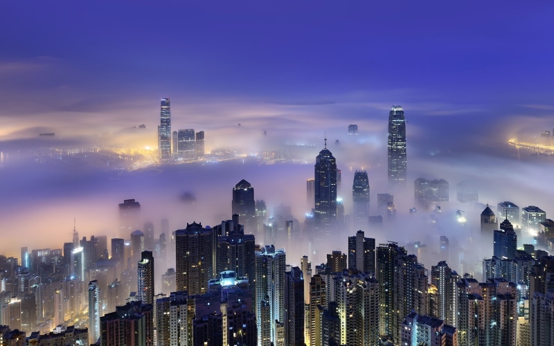 Victoria, Harbour, Dawn, kong, 1080P, Morning, Mist, HongKong, Lights, Skyscrapers, hong