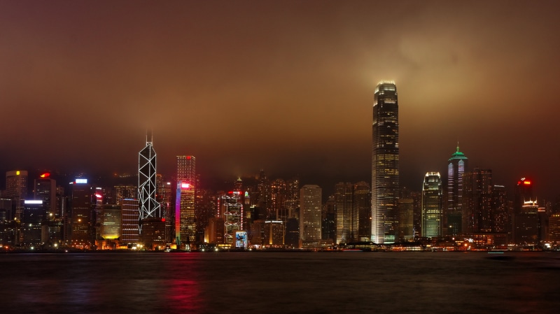 building Exterior, china - East Asia, scenic, Canon 40D, building, china, 2K, tower, night, hong  kong, scene, eos, Victoria Harbour, panorama, water