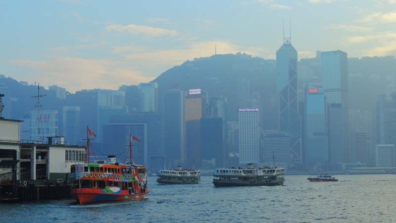 transportation, tall, downtown, sea, built structure, hk, skyline, ship, office building exterior, central, building exterior, sky, tourist, urban, nautical vessel