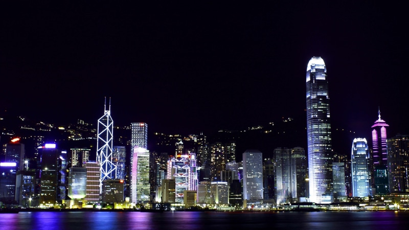 skyscraper, built structure, spire, office, building, city lights, 4K, city, architecture, no people, victoria harbour, hong kong, water, financial district