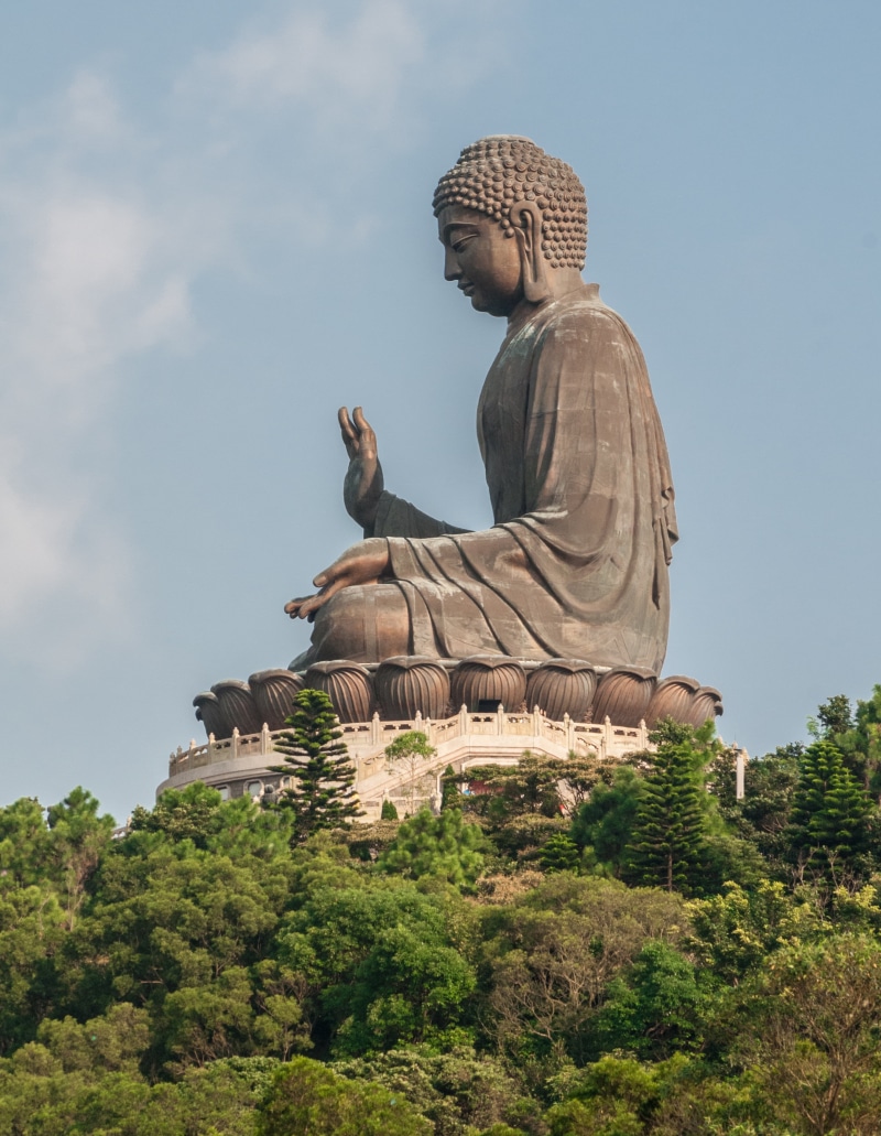 icon, awakening, cloud - sky, sky, male likeness, religious sculpture, china, temple, serenity, park, lantau island, plant, bronze, giant buddha, buddhism