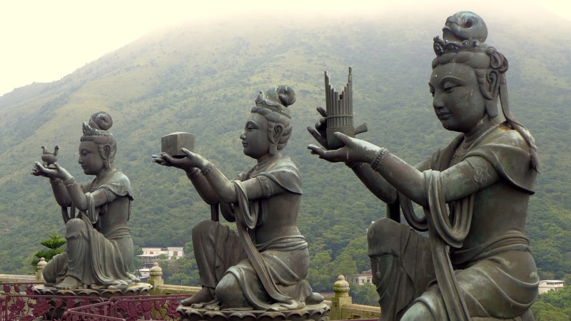built structure, mountain, place of worship, day, 4K, art and craft, no people, lantau, human representation, male likeness, statue, architecture, representation