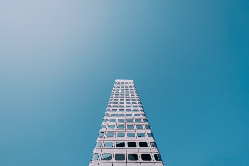 low angle view, housing, minimal, city, blue, built structure, low, downtown, blue background, high rise, office building exterior, tower, office, building exterior