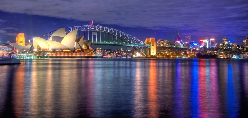 modern, HDR, australia, opera, digital, famous Place, architecture, image, reflection, sydney, river, Bridge, urban Scene, blending, d50, harbor, dusk