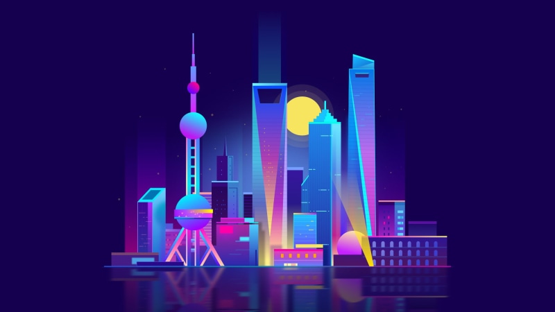 building exterior, artwork, dribbble, copy space, architecture, illustration, blue, glowing, minimalist, electric lamp, multi colored, nightlife, 1080P