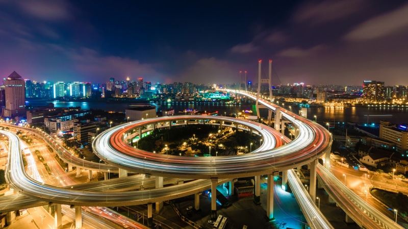 cityscape, building, china, high angle view, road, ultra, hd, bridge - man made structure, street, nanpu, light trail, architecture, city, phones, traffic