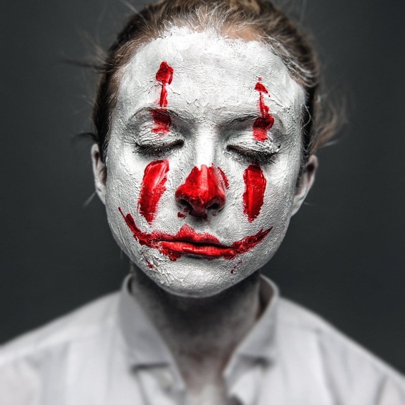 face paint, dress, halloween, front view, one person, shirt, human face, close-up, adult, paint, white, make-up, portrait, demon - fictional character