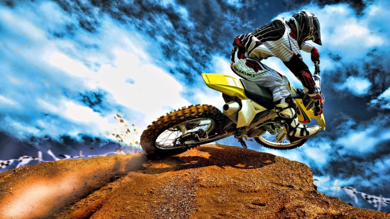 mud, white, flag, hdr, hd, checkered flag, motocross, dirt, sand, yellow, clouds, 1080P, bike