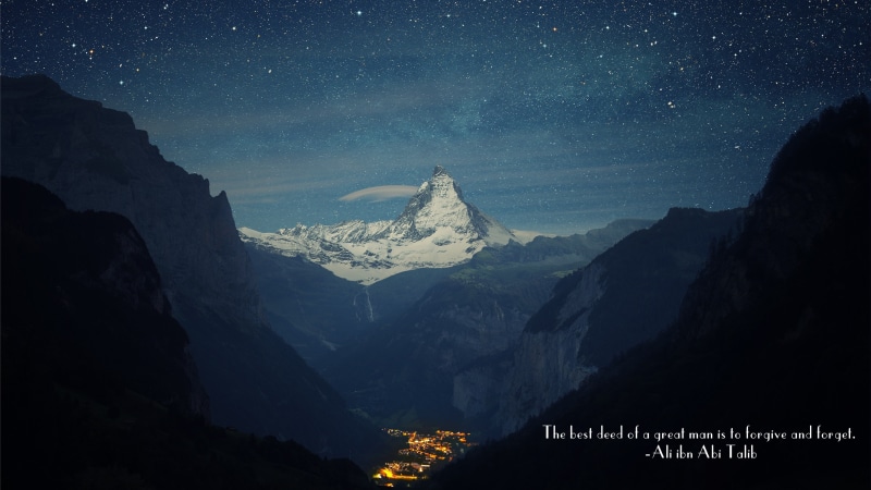 mountain, quote, Islam, 4K, Imam, stars, Mountain Pass, town, Ali Ibn Abi Talib