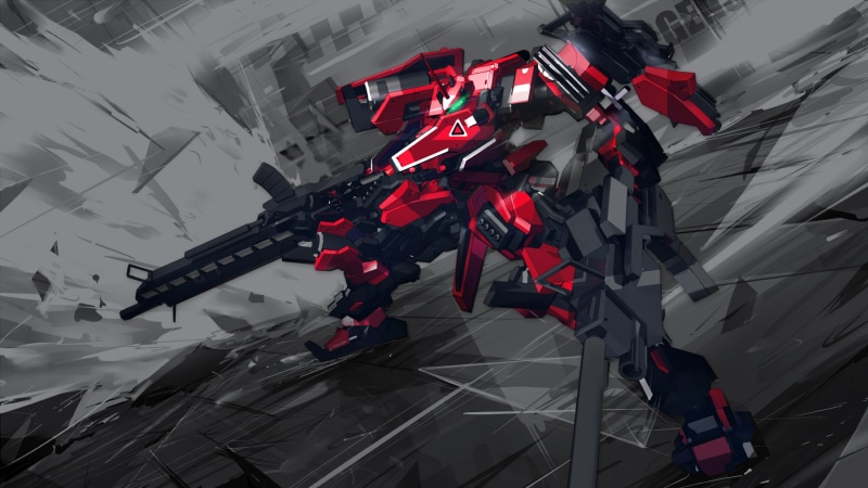 2K, futuristic, Armored Core, mech, weapon, black, anime
