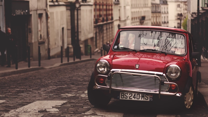 stationary, British, France, headlight, vehicel, classic, Mini Cooper, day, focus on foreground, old, transportation, vintage car, land vehicle, 1080P