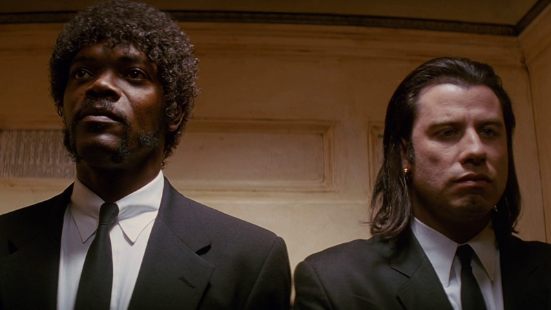 menswear, males, 1080P, beard, looking at camera, portrait, John Travolta, aggression, Pulp Fiction, elevator, formalwear, headshot, Vincent Vega, actor