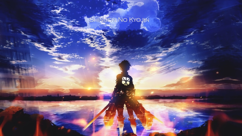 sky, city, illustration, shingeki, standing, 1080P, sunset, lifestyles, leisure activity, three quarter length, digital composite, Shingeki no Kyojin