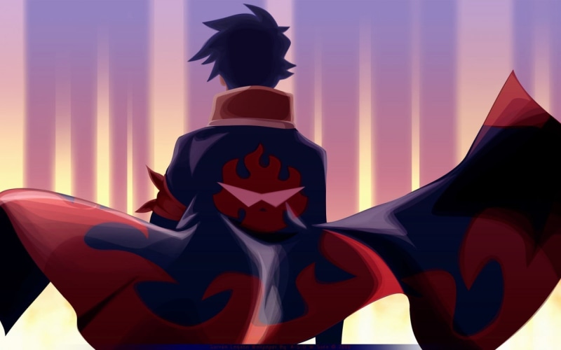print, Tengen Toppa Gurren Lagann, 720P, government, no people, sunset, sky, outdoors, creativity, male likeness, textile, low angle view, red, craft