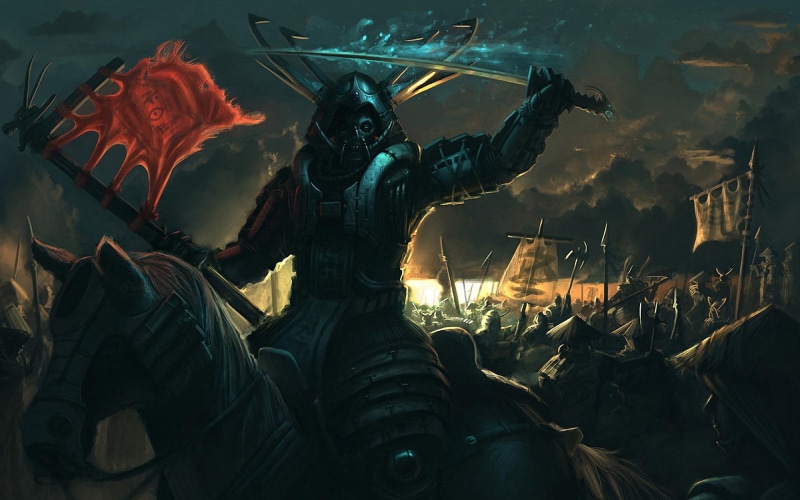 1080P, demon, sword, warrior, samurai, hell, 3d and abstract, katana, drak, horse, army