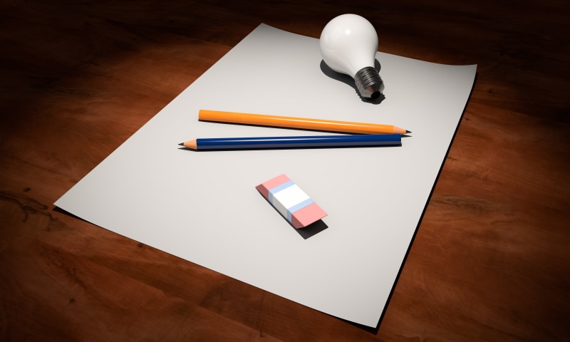 4K, inspiration, idea, bulb, writing instrument, table, blank, new beginning, creativity, launch, light, create, draw, light bulb, empty, dry, off, new