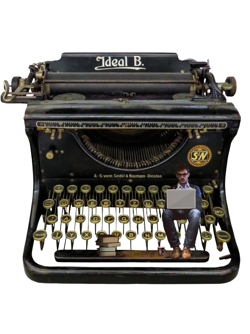 journalist, table, man, secretary, business, old, close-up, print, equipment, paper, full length, classic, keyboard, communication, sitting, story, finance